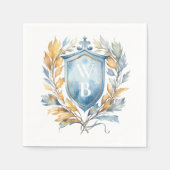 Romantisch Klassiek Blauw Monogram Crest Bruiloft Servet (Voorkant)