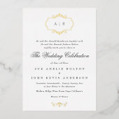 romantisch klassiek echt goud met monogram bruilof folie uitnodiging (Voorkant)