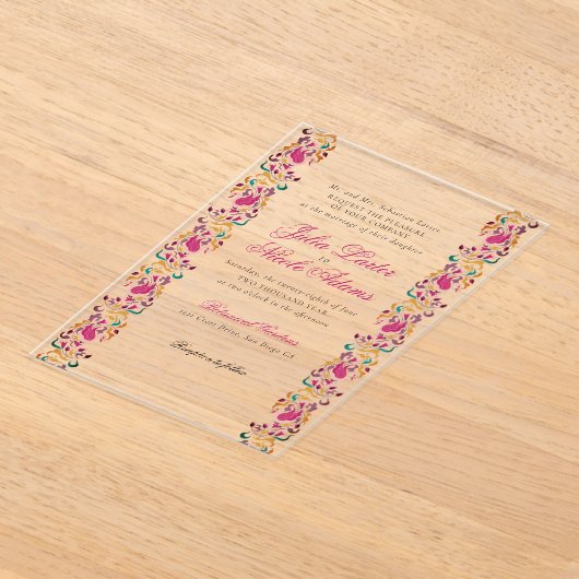 Romantisch Klassiek Pearl Swan Floral Lijst bruilo Acryl Uitnodigingen (Laagn)