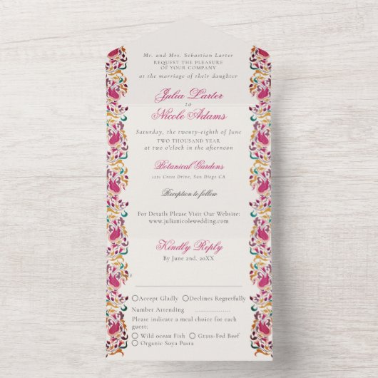 Romantisch Klassiek Pearl Swan Floral Lijst bruilo All In One Uitnodiging (Binnen)