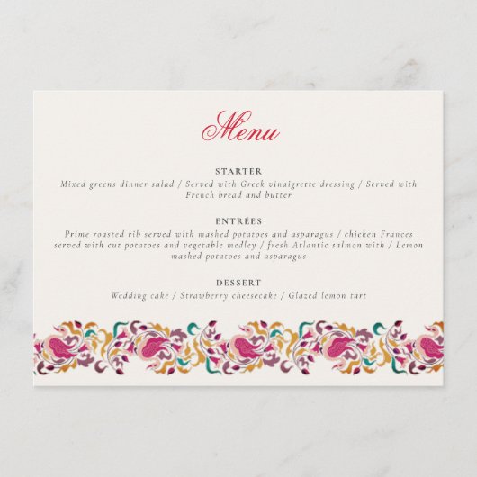 Romantisch Klassiek Pearl Swan Floral Lijst bruilo Menu (Voorkant)