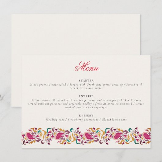 Romantisch Klassiek Pearl Swan Floral Lijst bruilo Menu (Voorkant / Achterkant)