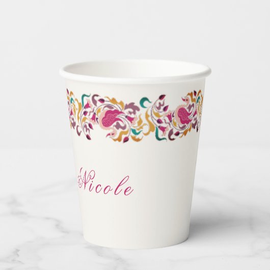 Romantisch Klassiek Pearl Swan Floral Lijst bruilo Papieren Bekers (Achterkant)