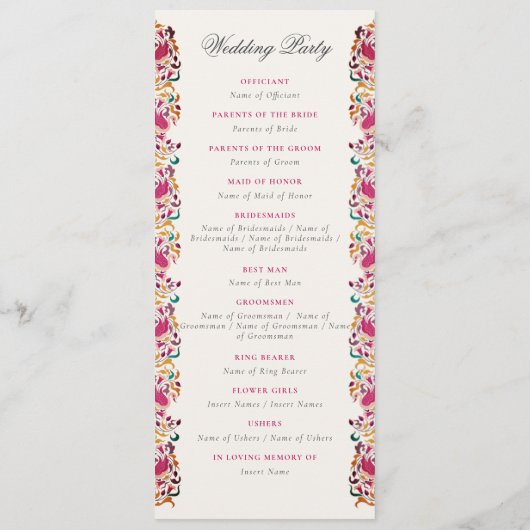 Romantisch Klassiek Pearl Swan Floral Lijst bruilo Programmakaart (Achterkant)