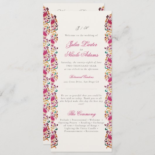 Romantisch Klassiek Pearl Swan Floral Lijst bruilo Programmakaart (Voorkant / Achterkant)