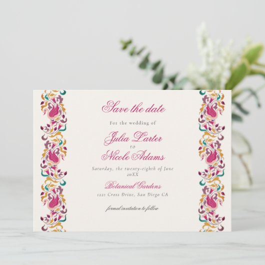 Romantisch Klassiek Pearl Swan Floral Lijst bruilo Save The Date (Staand voorkant)