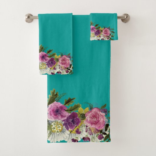 Romantisch, Kleurig, Waterverf Bloemen Bad Handdoek (Insitu)