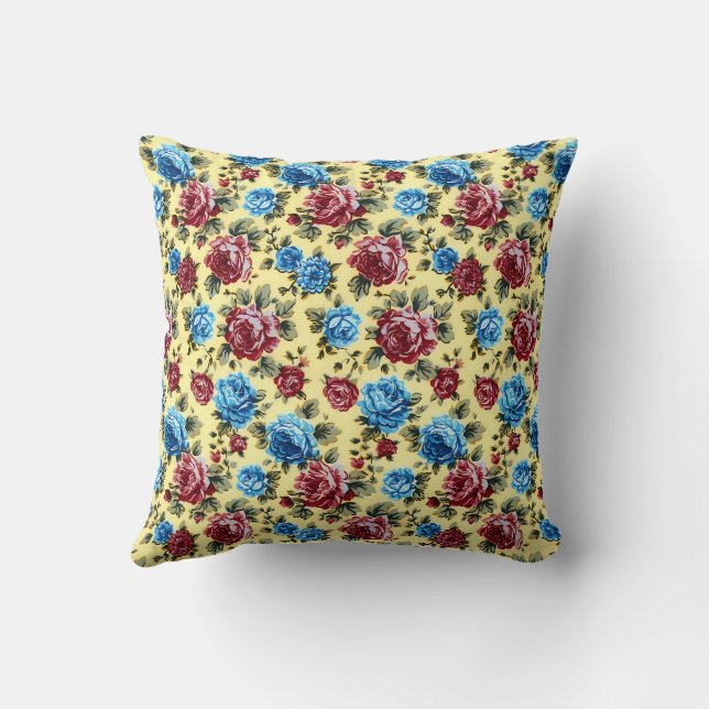 Romantisch Kleurrijk Vintage Bloemmotief Kussen (Achterkant)