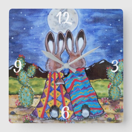 Romantisch konijn - Moon - zuidwestklokje Vierkante Klok (Voorkant)