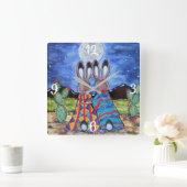 Romantisch konijn - Moon - zuidwestklokje Vierkante Klok (Huis)