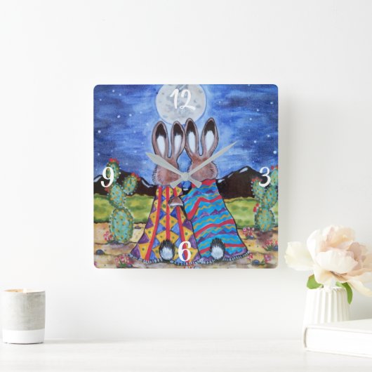 Romantisch konijn - Moon - zuidwestklokje Vierkante Klok (Huis)