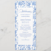 Romantisch Koninklijk Blauwe Toile de Jouy Huwelij Programmakaart (Voorkant)