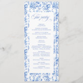 Romantisch Koninklijk Blauwe Toile de Jouy Huwelij Programmakaart (Achterkant)