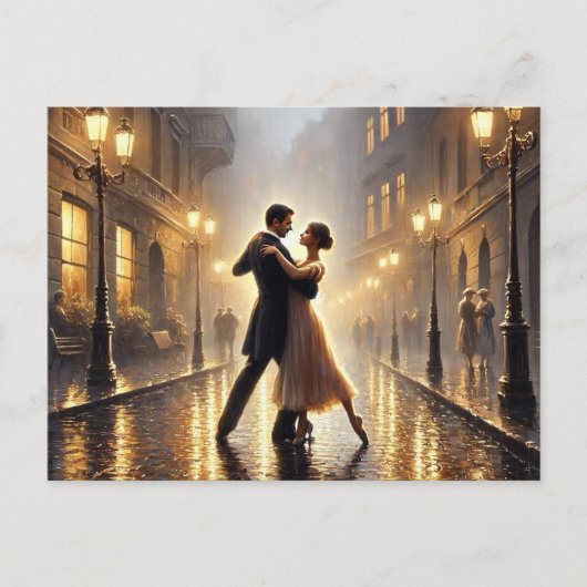 Romantisch koppel danst in de regen briefkaart (Voorkant)