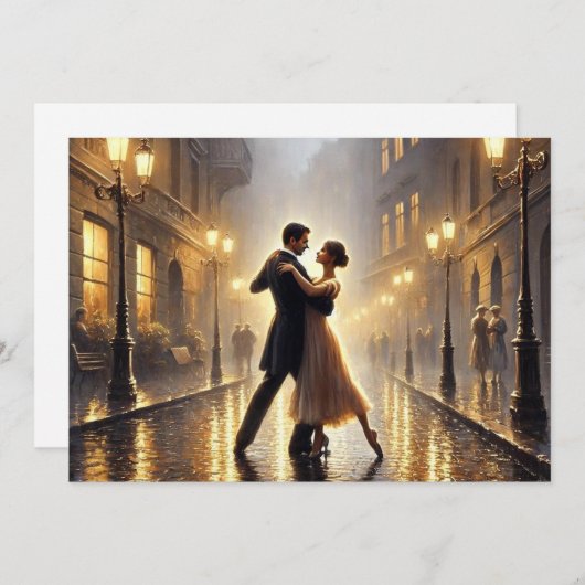 Romantisch koppel danst in de regen feestdagenkaart (Voorkant / Achterkant)