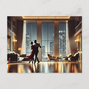Romantisch koppel danst in New York Highrise Briefkaart