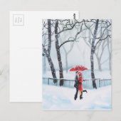 Romantisch koppel danst op sneeuwrode paraplu briefkaart (Voorkant / Achterkant)