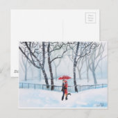 Romantisch koppel danst op sneeuwrode paraplu briefkaart (Voorkant / Achterkant)