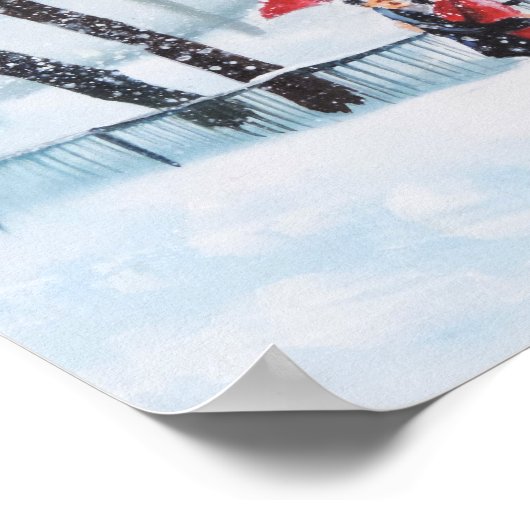 Romantisch koppel danst op sneeuwrode paraplu poster (Hoek)