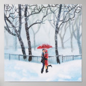 Romantisch koppel danst op sneeuwrode paraplu poster (Voorkant)