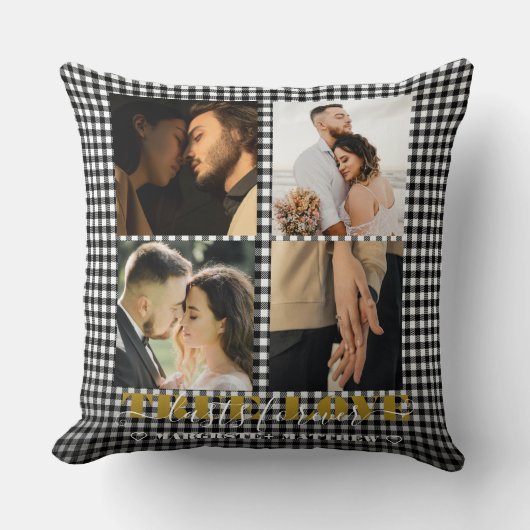 Romantisch Koppel Echte Liefde 4 Foto & Citaat Kussen (Voorkant)