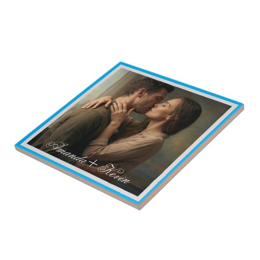 Romantisch Koppel Foto & aangepaste naam Tegeltje (Zijkant)