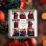Romantisch koppel Fotocollage Vrolijk Kerstfeest Metalen Ornament<br><div class="desc">Dit prachtige paar foto aandenken kerstversiering cadeau heeft vet rood script in het midden en je namen omringd door 8 romantische paar foto's rond de grens. Selecteer de zoetste foto's van je relatie om een lieve fotocollage te maken voor je vriend, vriendin, vrouw, man of partner. Een heerlijk gepersonaliseerd vakantie...</div>