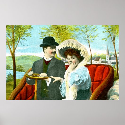 Romantisch koppel in een vintage scène poster (Voorkant)
