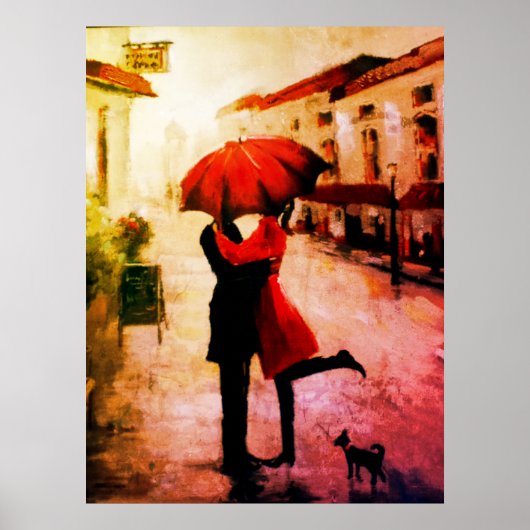 Romantisch koppel kussen onder de paraplu poster (Voorkant)