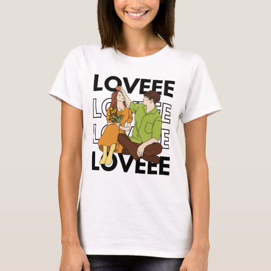 Romantisch Koppel Loveee Tekst Grafisch Ontwerp T-shirt (Voorkant)
