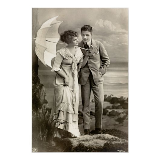 romantisch koppel met parasol perfect poster (Voorkant)