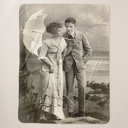 romantisch koppel met parasol sherpa deken (Voorkant)