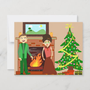 Romantisch Koppel Vakantie Vintage Kerst Kunst Feestdagenkaart