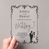 Romantisch koppel zwart-wit delicate bruiloft acryl uitnodigingen (Insitu (Draagbaar))
