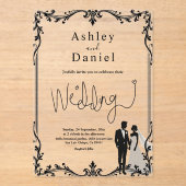 Romantisch koppel zwart-wit delicate bruiloft acryl uitnodigingen (Voorkant)