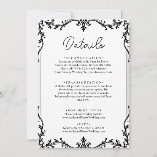 Romantisch koppel zwart-wit delicate bruiloft kaart (Achterkant)