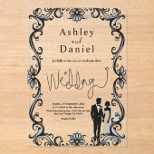 Romantisch koppel zwart-wit elegante bruiloft acryl uitnodigingen (Voorkant)