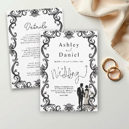 Romantisch koppel zwart-wit elegante bruiloft kaart