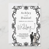 Romantisch koppel zwart-wit elegante bruiloft kaart (Voorkant)
