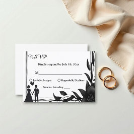 Romantisch koppel zwart-wit elegante bruiloft RSVP kaartje