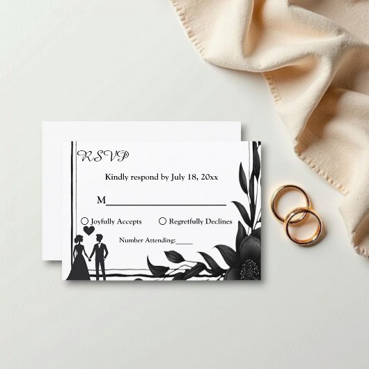 Romantisch koppel zwart-wit elegante bruiloft RSVP kaartje