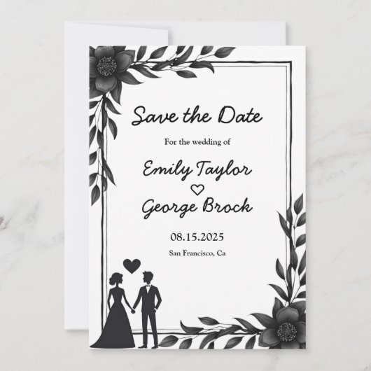 Romantisch koppel zwart-wit elegante bruiloft save the date (Voorkant)