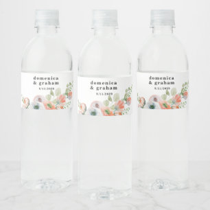 Romantisch Koraal Bloemachtig Huwelijk Waterfles Etiket