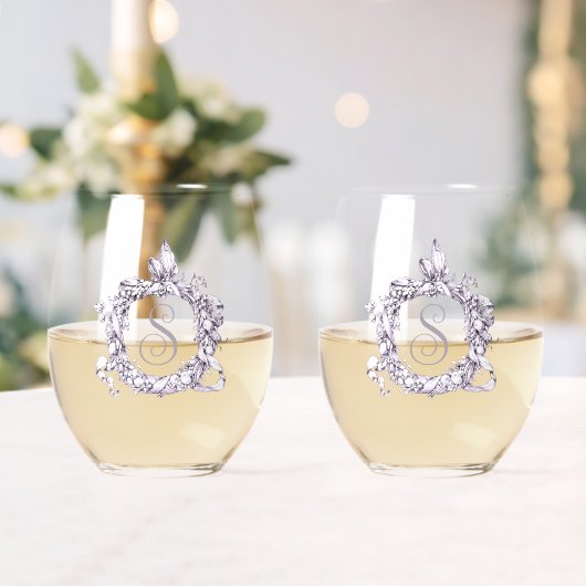 Romantisch, krans gepersonaliseerd wijnglas zonder voet (Insitu (Huwelijk))