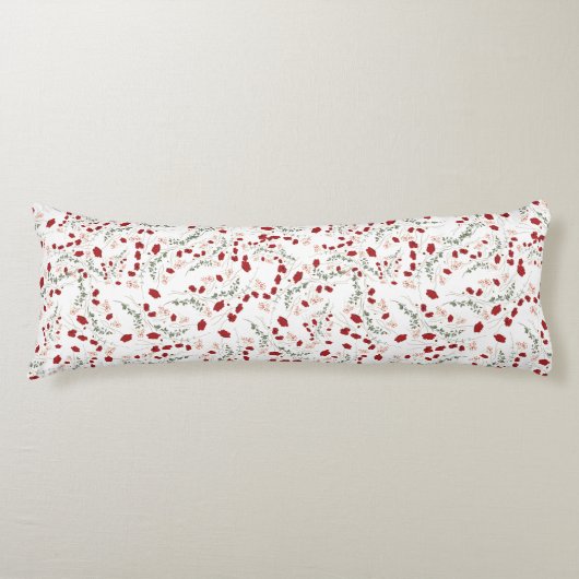 Romantisch kussen wit met rode bloemen (Voorkant)