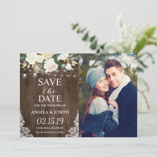 Romantisch landnummer opslaan Datum foto Save The Date (Staand voorkant)