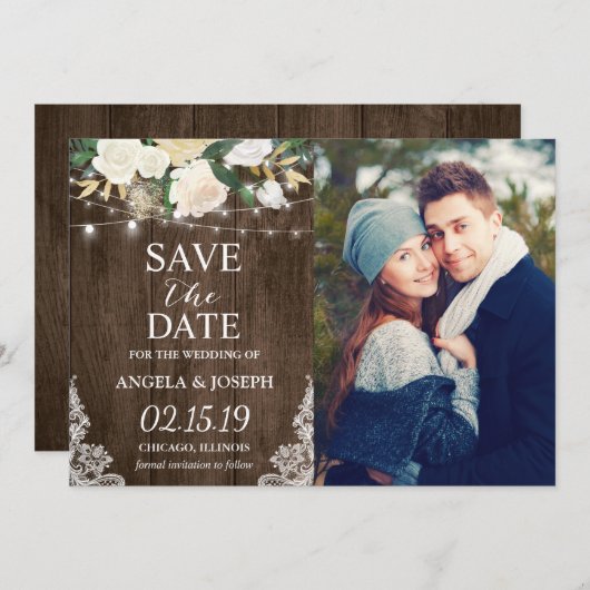 Romantisch landnummer opslaan Datum foto Save The Date (Voorkant / Achterkant)