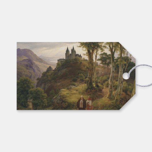 Romantisch Landschap met Kloostercomplex Cadeaulabel (Voorkant (Horizontaal))