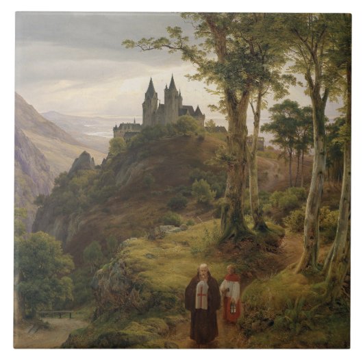 Romantisch Landschap met Kloostercomplex Tegeltje (Voorkant)