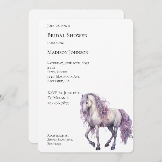 Romantisch Lavendel White Horse Vrijgezellenfeest Kaart (Voorkant / Achterkant)